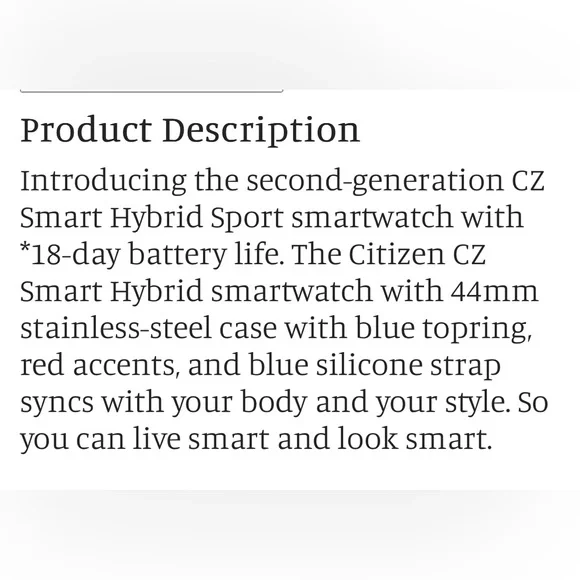 Citizen CZ Smart 44mm Unisex Stainless Steel Hybrid Watch Blue Band